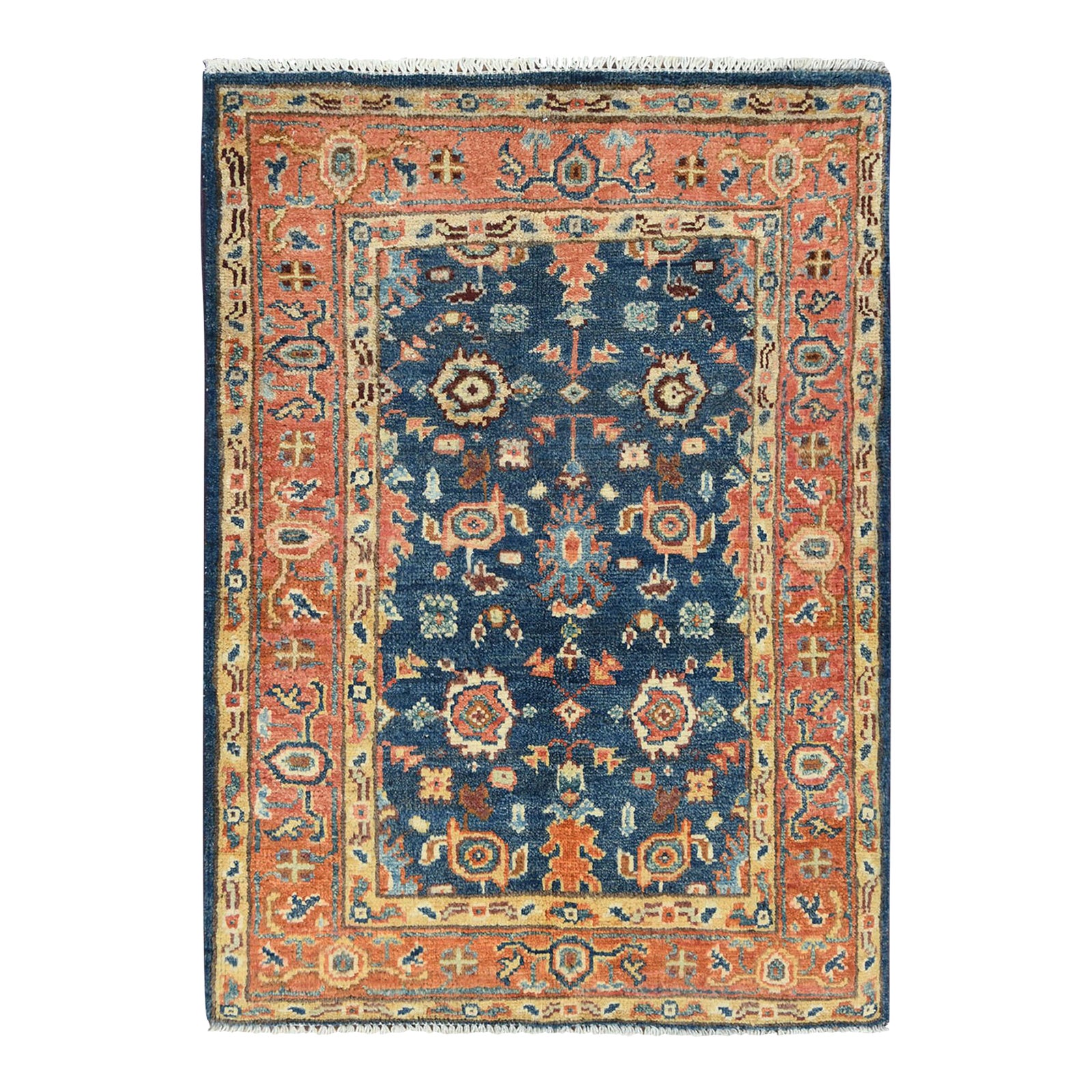 Yale Blue, Afghan Peshawar With All Over Heriz Design, Natural Dyes