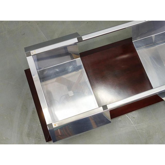 Willy Rizzo Italian Chrome, Smoked Glass and Wood Coffee Table, 1970s For Sale - Image 4 of 14