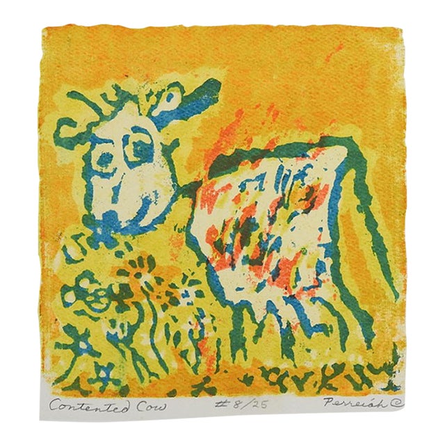 Mid 20th Century Modernist Cow Serigraph For Sale