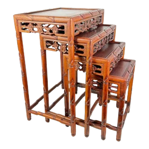 Antique Chinese Hand Carved Rosewood Nesting Tables. Set of 4