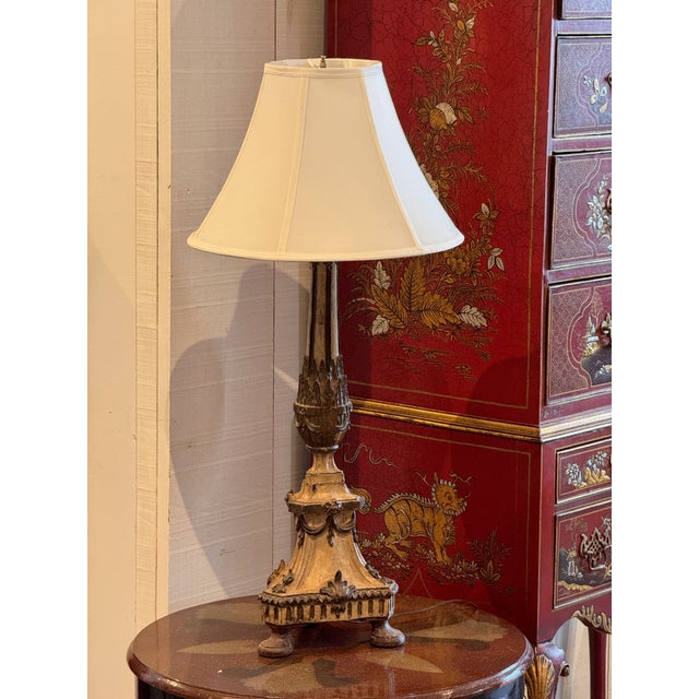 Traditional 19th Century Carved Wood Altar Stick Form Table Lamp For Sale - Image 3 of 11