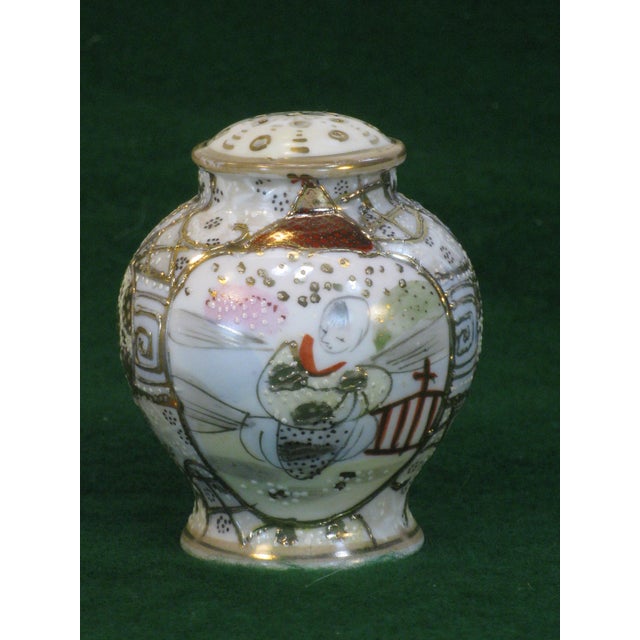 Late 19th Century Antique Salt & Pepper Shakers Satsuma Porcelain Gold Beaded Very Ornate For Sale - Image 5 of 12