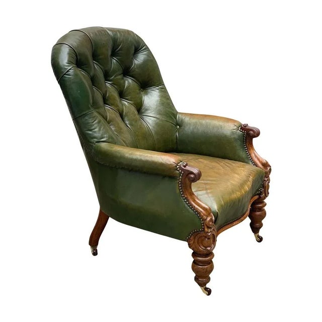 Victorian Chesterfield Chair in Green Leather For Sale - Image 6 of 9