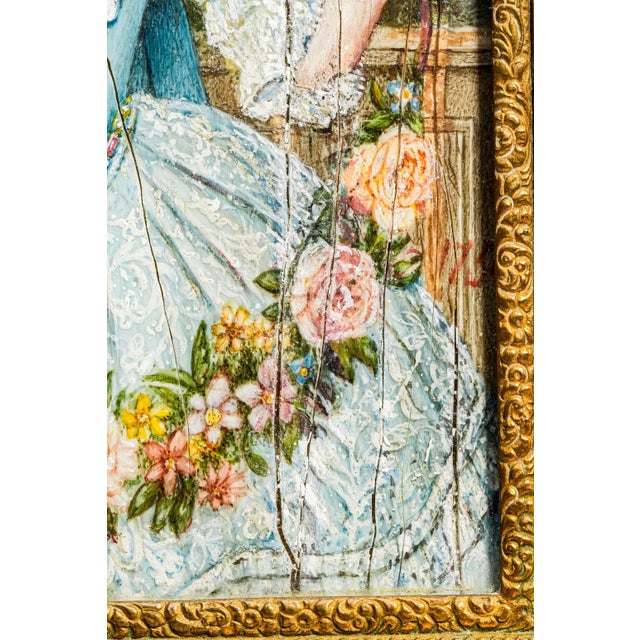 Early 19th Century Charming French Neoclassical Antique Portrait Miniature Painting Woman Blue Dress Luxury Home Decor For Sale - Image 9 of 16