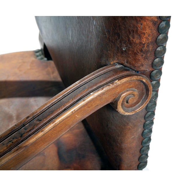 Antique Gentlemans Occasional European Leather Chair For Sale - Image 4 of 9