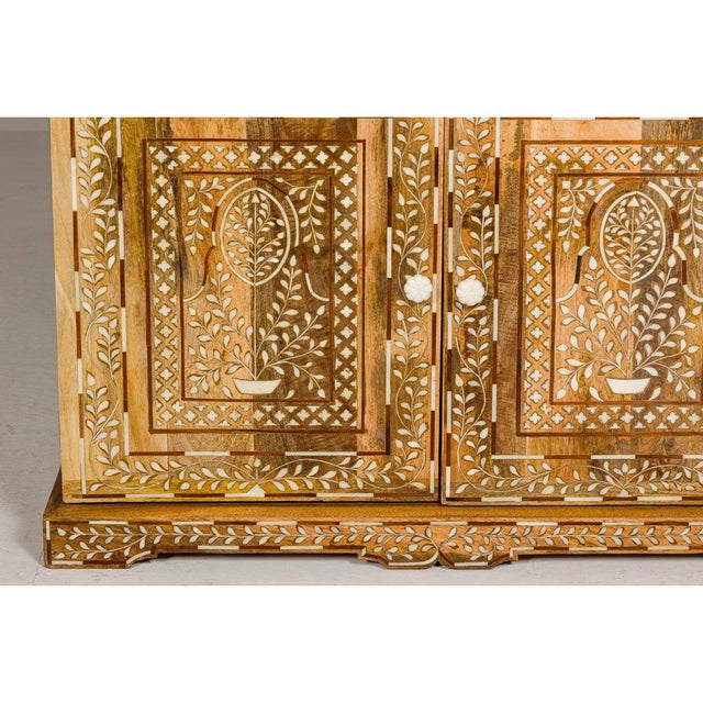 Brown Early 20th Century Anglo Style Mango Wood and Bone Inlay Two-Drawer over Two Door Buffet For Sale - Image 8 of 12