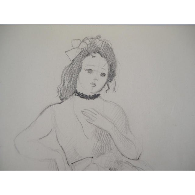 Modern Marie Laurencin, Girl in Dress, Original Pencil Drawing For Sale - Image 3 of 6