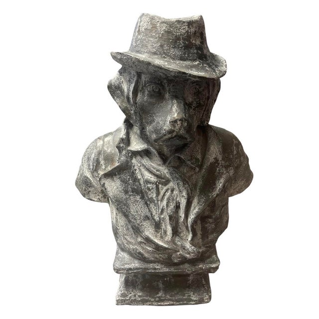 2000 - 2009 Vintage Anthropomorphic Cast Iron Dog Bust in Fedora and Overcoat For Sale - Image 5 of 12