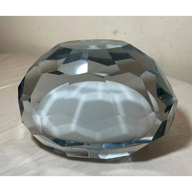 1990s Large Handmade Faceted Solid Heavy White Clear Glass Sculpture Statue Crystal For Sale - Image 10 of 13