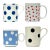 Vintage White Ceramic Mugs With Multicolor Polka Dot Pattern, Group of 4. For Sale