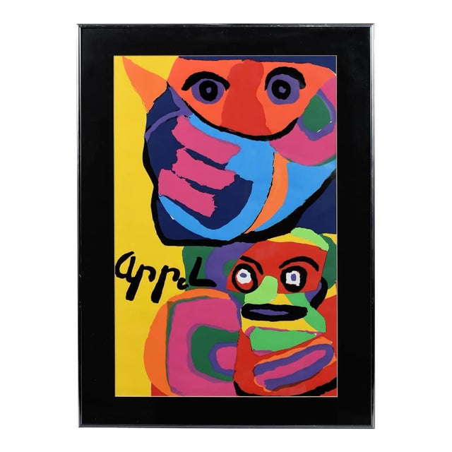 1960s Karel Appel Colorful Rhino and Monkey Framed Print For Sale