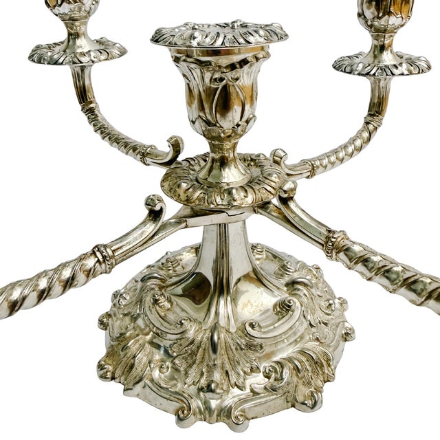 1950s 1950s English Silverplate 5-Arm Candelabra by Roberts & Belk in a Neo-Rococo Style For Sale - Image 5 of 12