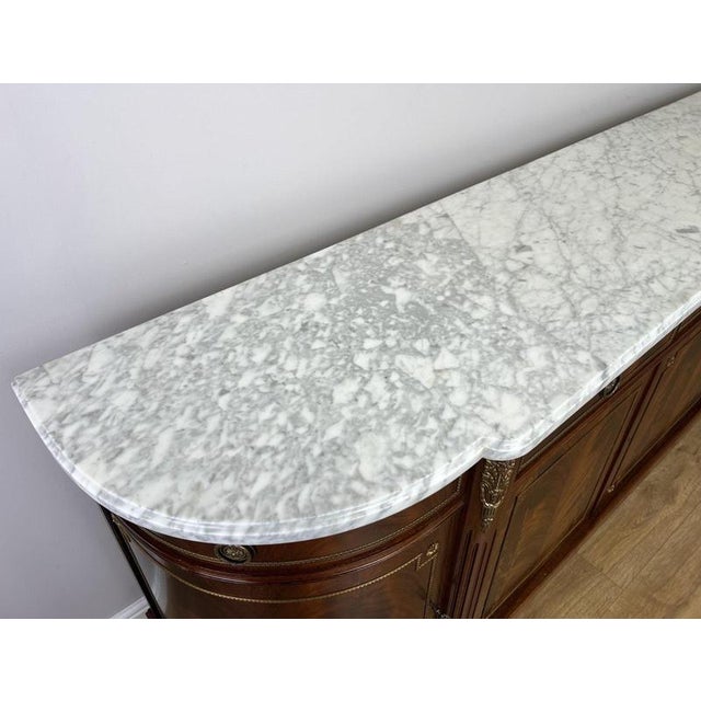 Vintage French Empire Carved Burr Inlay Sideboard with Marble Top For Sale - Image 11 of 18