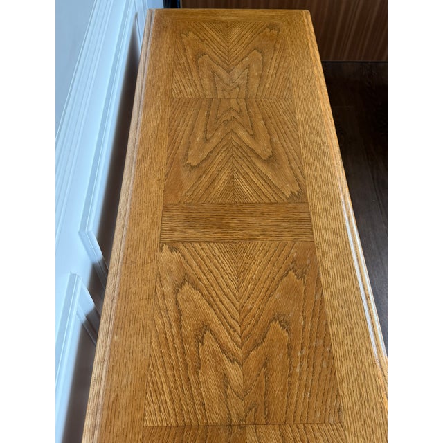 Vintage American Drew Oak Parquet Top Console Sofa Table With Turned Legs For Sale - Image 10 of 18