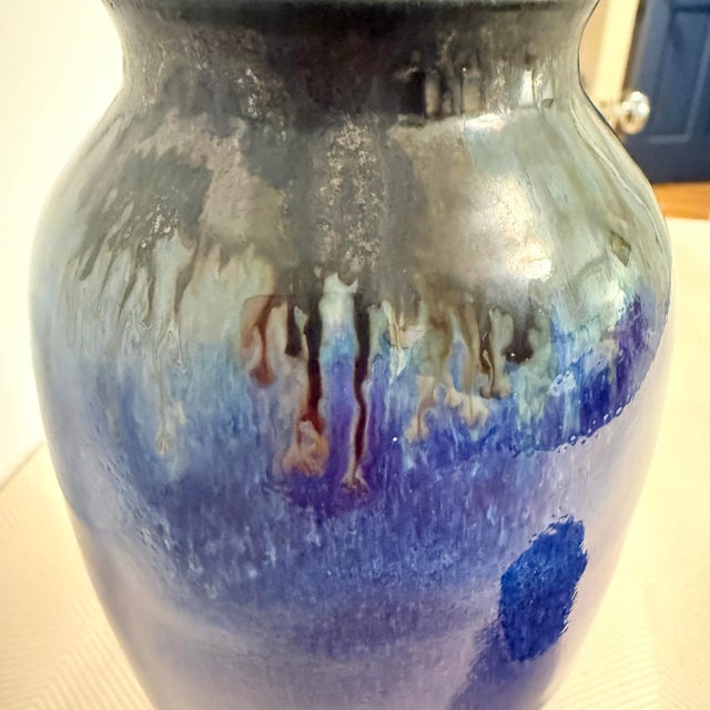 Edgecomb Potters Maine Blue and Black Drip Glaze Lidded Urn Form Jar For Sale - Image 4 of 9