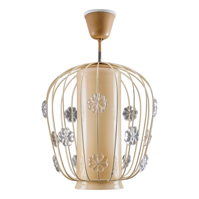 Swedish Modern Model 11510 Pendant in Glass and Metal from Böhlmarks, Sweden, 1940s For Sale