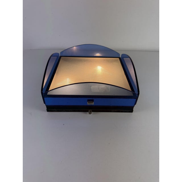 Three-light ceiling lamp in blue stained glass in the Veca style, Made in Italy, 1960s Intact and in good condition. E14...