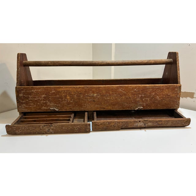 Primitive Antique Carpenter’s Tool Tote With Drawers — Rustic Farmhouse Storage Box For Sale - Image 4 of 10