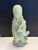 Beautiful vintage carved stone figure of Guanyin, the Bodhisattva of Compassion, rendered in soft translucent green jade-...