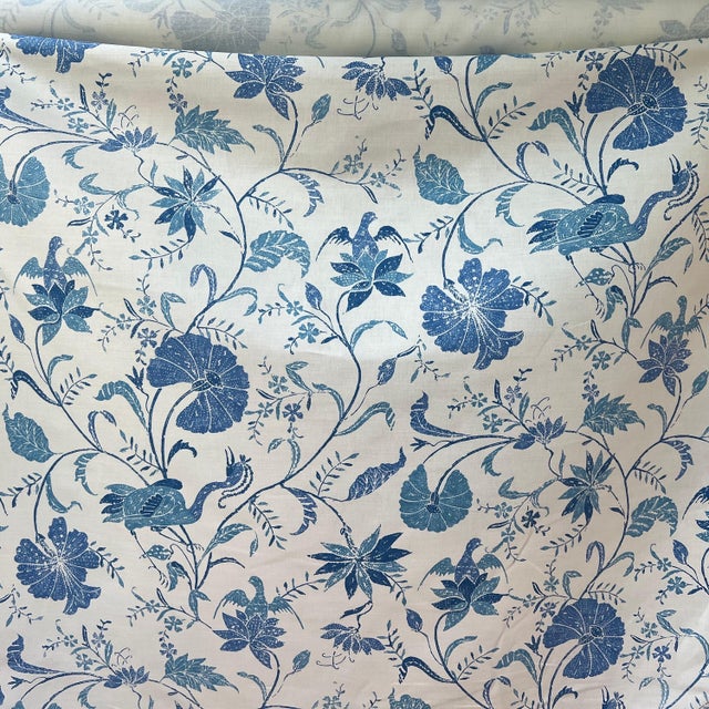 Brunschwig & Fils 14.63 yards Brunschwig & Fils “Batik” with border in “Pacific” colorway // heavy cotton upholstery decorator fabric // decorator fabric For Sale - Image 4 of 9