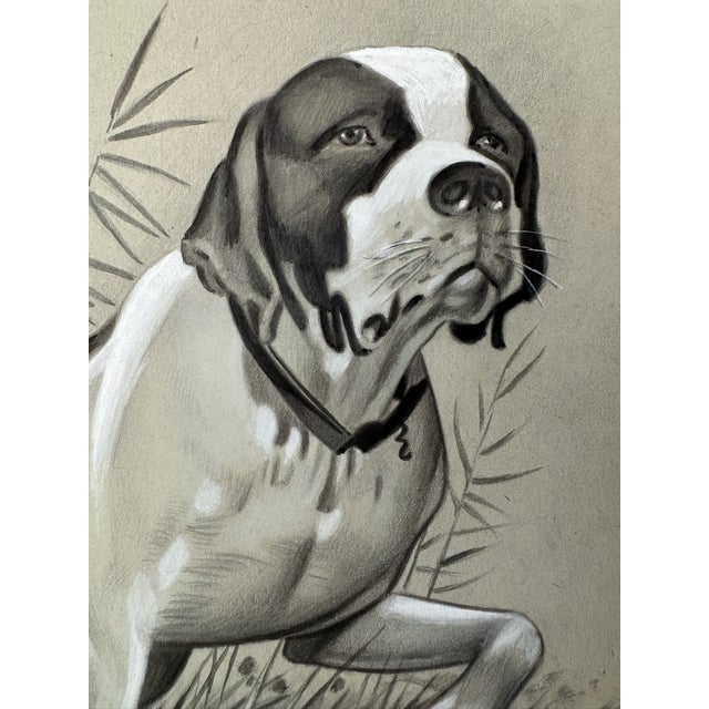 Original graphite pencil drawing by American artist and illustrator Theodore E. Schrock (1879–1952), depicting a Pointer...
