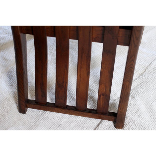 Brown Set of 4 Oak Arched Dining Chairs With Blue Velvet Upholstered Seats For Sale - Image 8 of 16