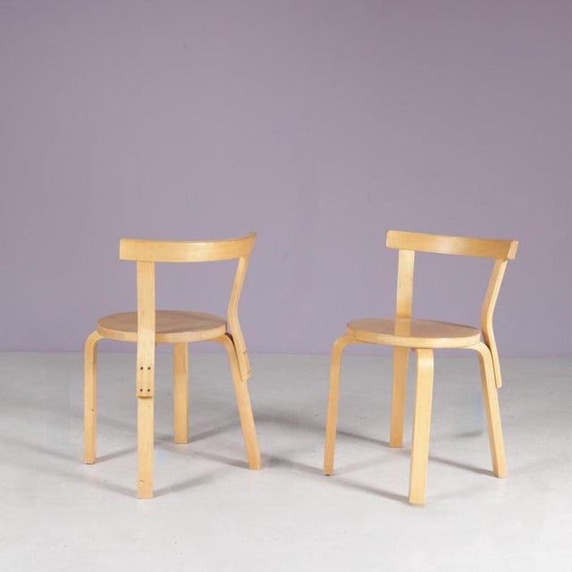 Wood Pine Wood Model 68 Chairs from Alvar Aalto, 1950s, Set of 2 For Sale - Image 7 of 8