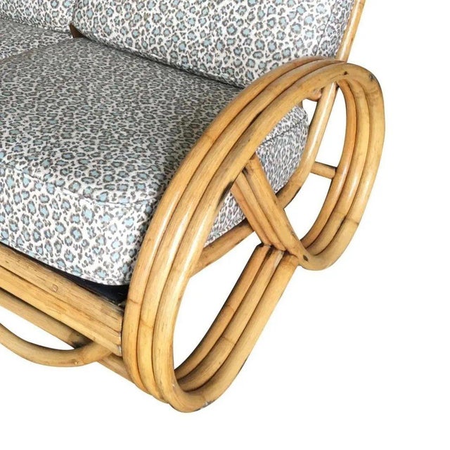 Restored Mid-Century 3-Strand 3/4 Round Pretzel Arm Rattan Sectional Sofa For Sale - Image 4 of 7