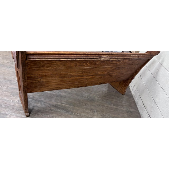 Antique Victorian Gothic Style Solid Oak Church Pew For Sale - Image 9 of 9