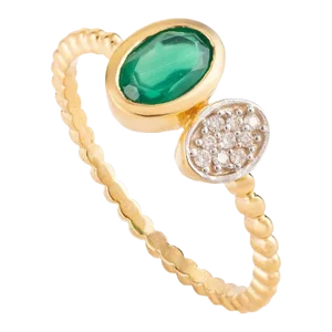 Contemporary Emerald and Diamond Ring in 18k Gold Size 7 ( All Sizes Available )