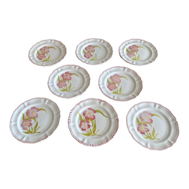 Vintage Hand Painted Majolica Cantagalli Firenze Italian Plates. Set of 8. Rare. For Sale