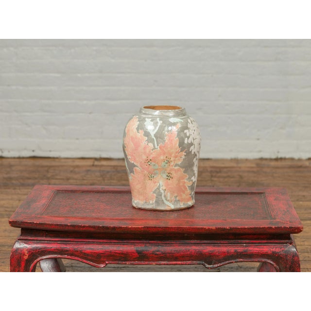 Early 21st Century Contemporary American Collection Ceramic Vase with Large Orange Flowers For Sale - Image 5 of 9