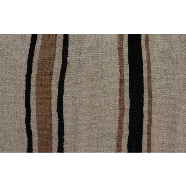 Textile Turkish Vintage Kilim Rug With Ivory Field and Warm Brown Stripes For Sale - Image 7 of 12