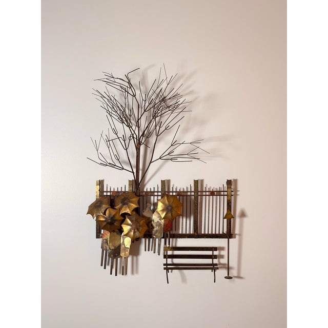 Curtis Jere Curtis Jere “Rainy Day at the Bus Stop” Mixed Metal Wall Sculpture, 1972 For Sale - Image 4 of 6