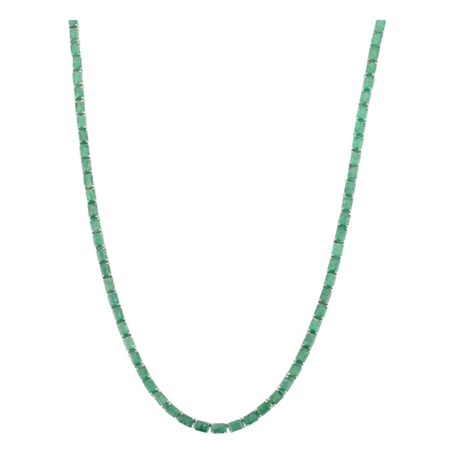 33.44ct Natural Emerald Tennis Necklace in 925 Silver for Her For Sale