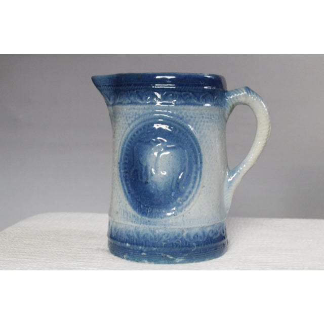 Blue & White Antique 19th Century Stoneware Jug With Embossed Cows For Sale - Image 6 of 12