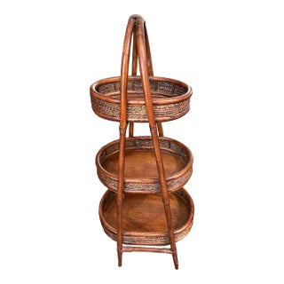 Vintage Rattan and Bentwood Basket Stand For Sale