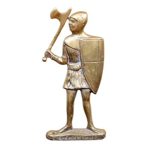 Antique English Brass Figural Knight & Shield Door Stop