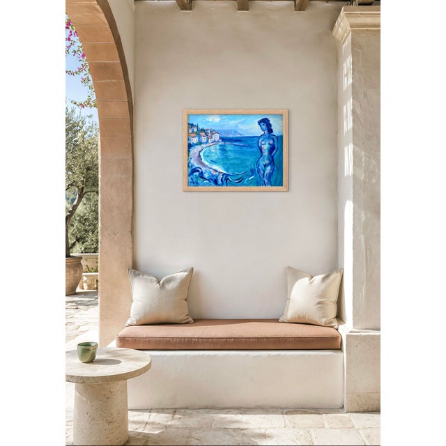 Blue By the Blue Sea - Impressionistic Figure Seascape Oil Painting For Sale - Image 8 of 11