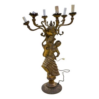 Golden Candleholder with Figure For Sale