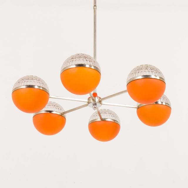 Red Italian Space Age Chandelier with Crystal Glass Shades, 1970s For Sale - Image 8 of 18