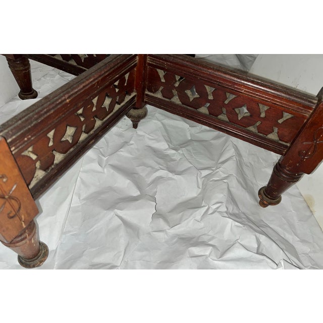 1950s Vintage Octagonal Table With Ornate Base Carvings Maybe Mahogany & Drawer For Sale In New York - Image 6 of 10