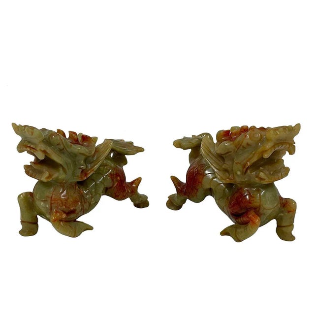 Chinese Vintage Chinese Carved Jade Kilim Statues - a Pair For Sale - Image 3 of 9