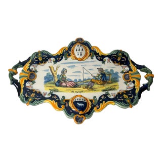 Antique Quimper Tray With Handles, Signed For Sale