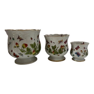 Set of Three Vintage Lenwile Ardalt China Springtime Butterfly Pattern Base Cachepot Base Planter For Sale