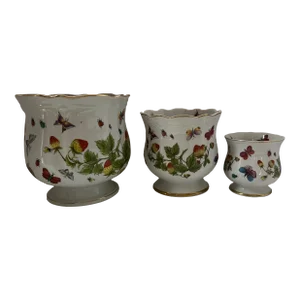 Set of Three Vintage Lenwile Ardalt China Springtime Butterfly Pattern Base Cachepot Base Planter