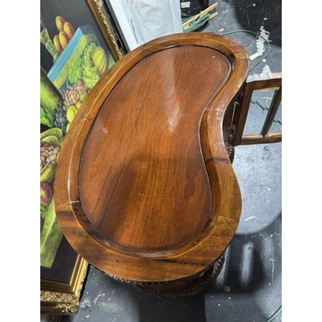 Late 20th Century Late 20th Century Kidney Shaped Tea / Liquor Cabinet Table W/Beveled Glass & Wood Serving Tray For Sale - Image 5 of 5