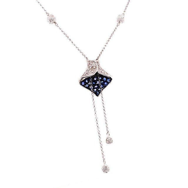 Blue Diamond Sapphire Necklace 1.30 TCW Women Certified For Sale - Image 8 of 9