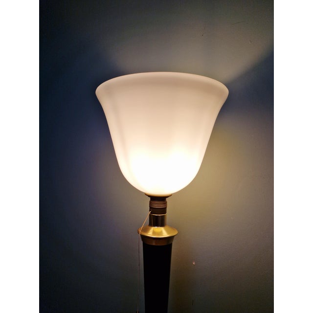 Large Art Deco Desk Lamp in Wood, Brass and White Opaline Glass from Mazda, 1930s For Sale - Image 4 of 17