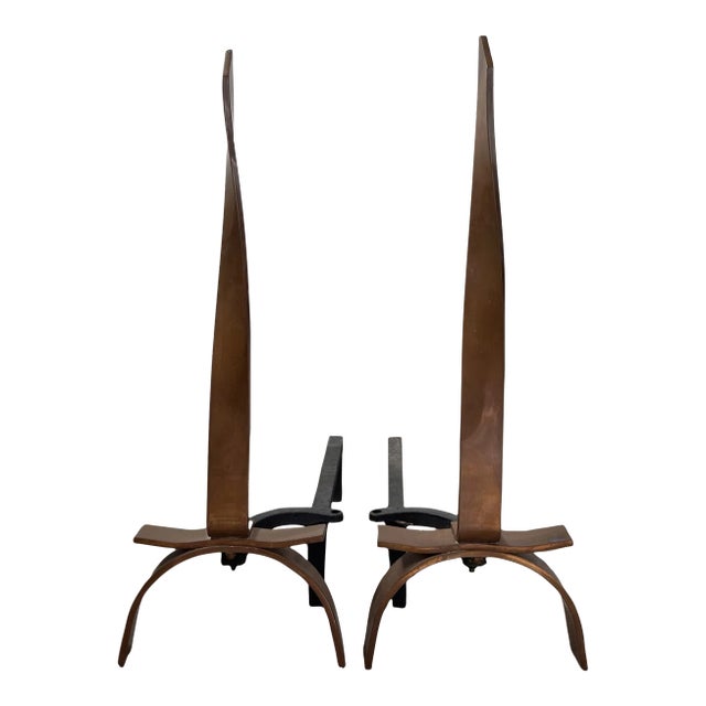 Pair of 1960s Modern Copper Andirons For Sale